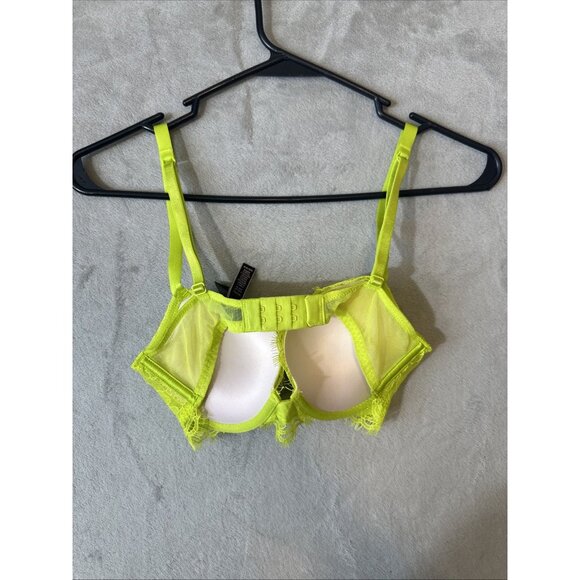 Victoria’s Secret Very Sexy Push-Up Bra 32B Neon Green Lace Rhinestone Straps - Picture 5 of 6
